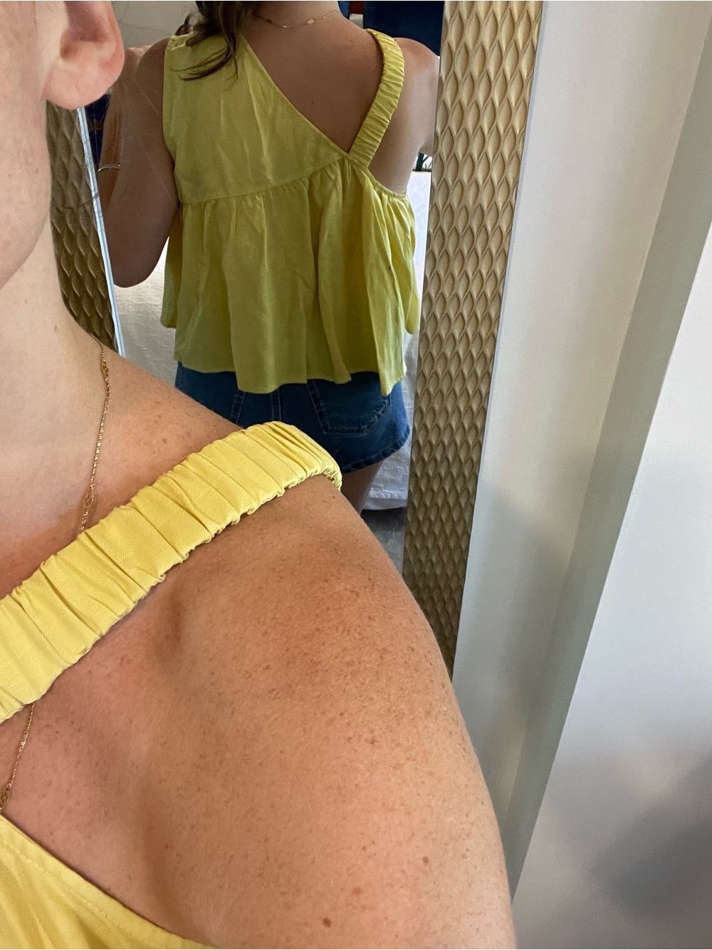 Yellow One-Shoulder Ruffled Women's Top - Picture 3 of 4